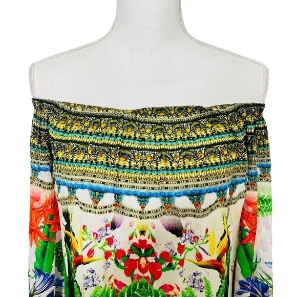 Shahida Parides Silk Off Shoulder Desert Bloom Green Mini Dress Size S/M NEW - Picture 7 of 15